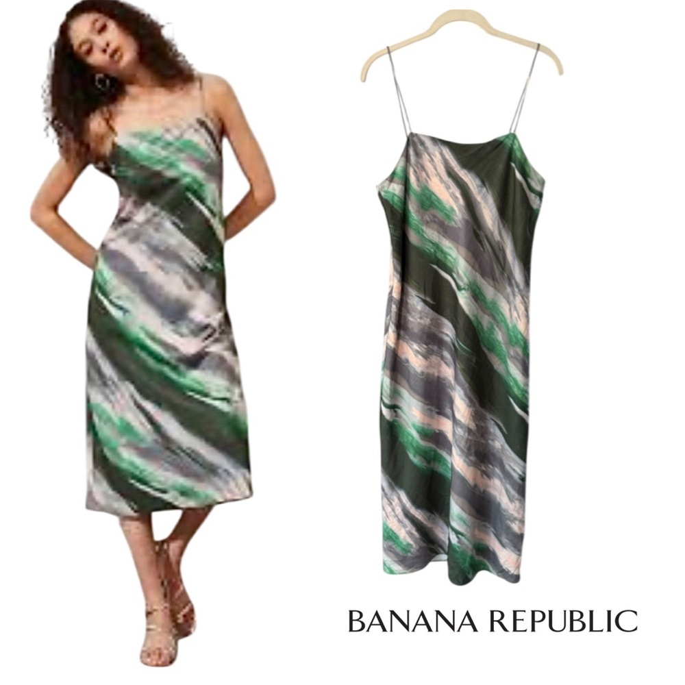 Banana Republic Green Ombre Square Neck Midi Slip Dress Pink Green Size XS